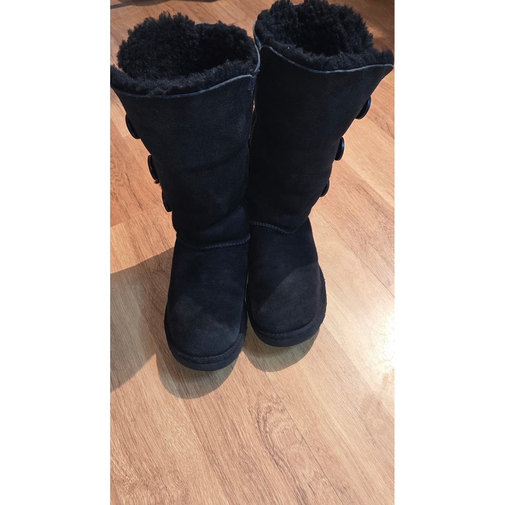 UGG Australia Bailey Button Triplet Black Suede Sheepskin Boots 1873